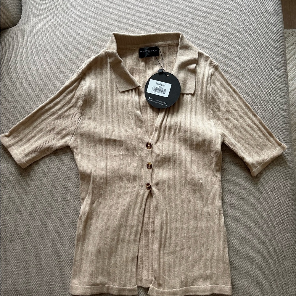 Beige Button-Up Knit Top